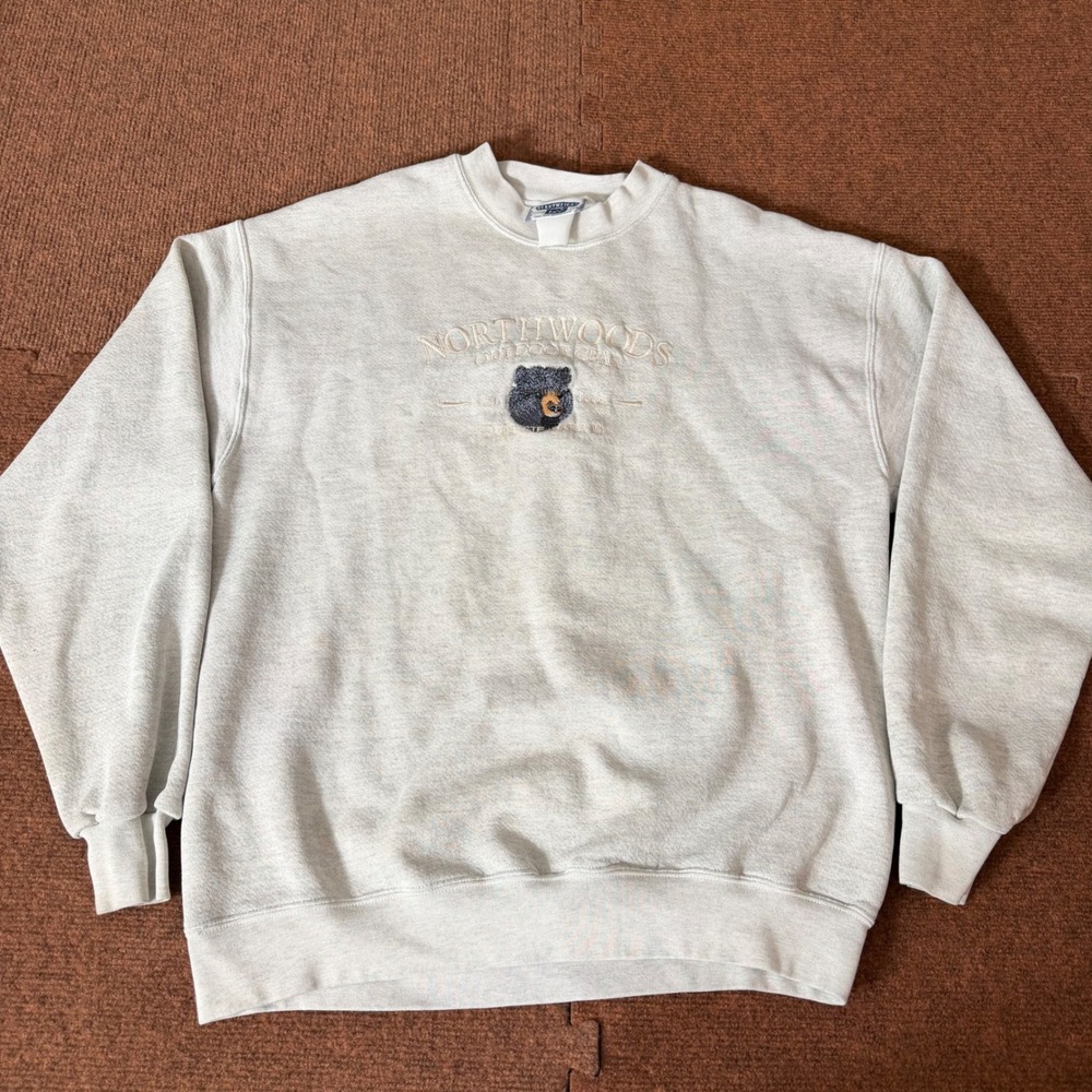 Lee Heavyweight Northwoods Outdoor Gear Bear Embroidered Sweatshirt Grey Mens L